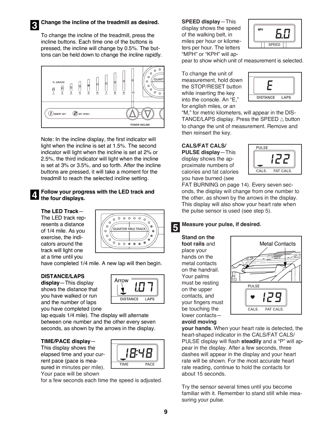 ProForm 831.297773 user manual Distance/Laps, CALS/FAT Cals 