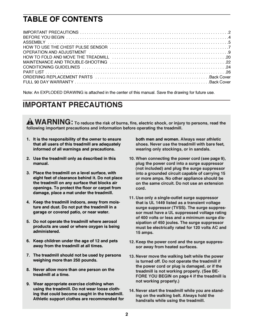 ProForm 831.297781 user manual Table of Contents, Important Precautions 