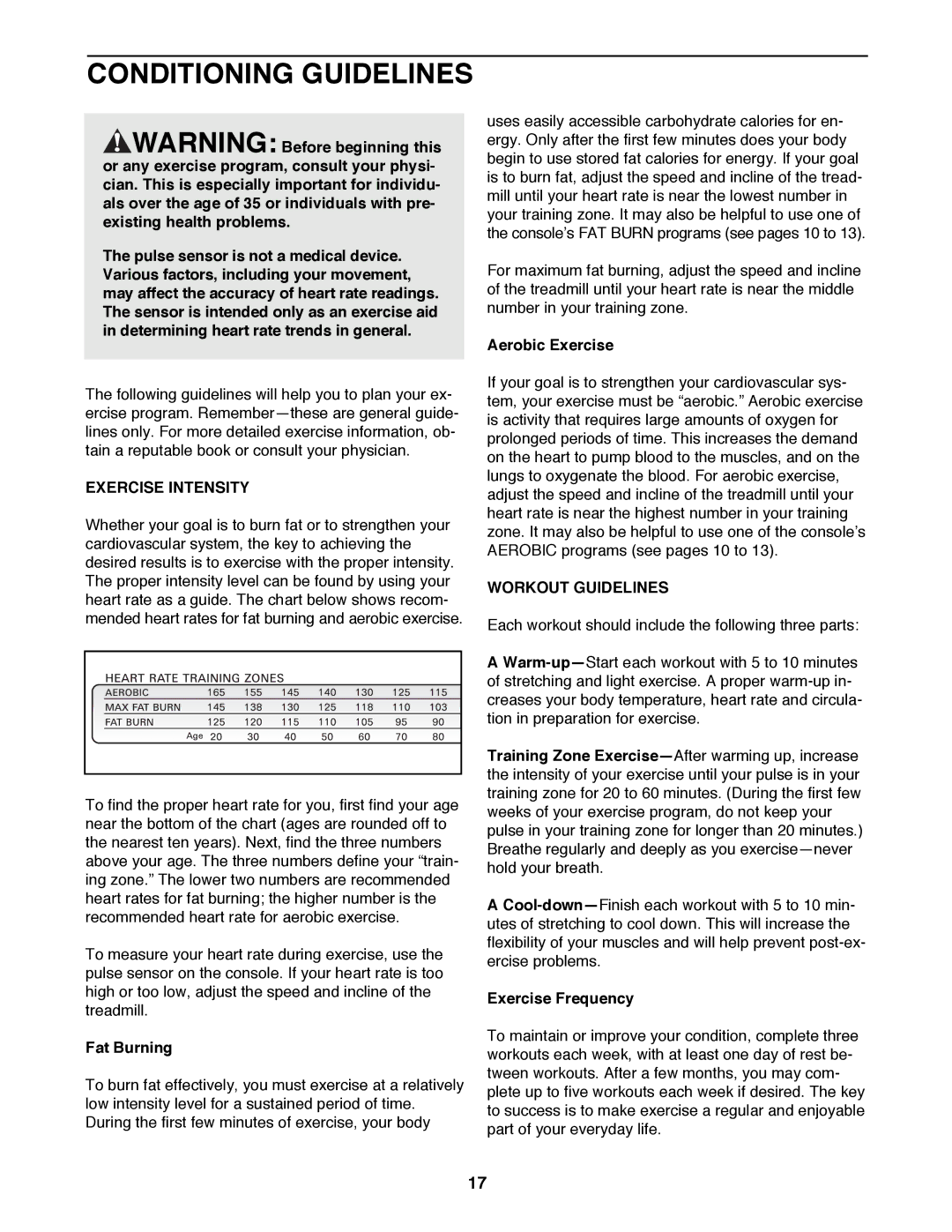 ProForm 831.297791 user manual Conditioning Guidelines, Exercise Intensity, Workout Guidelines 