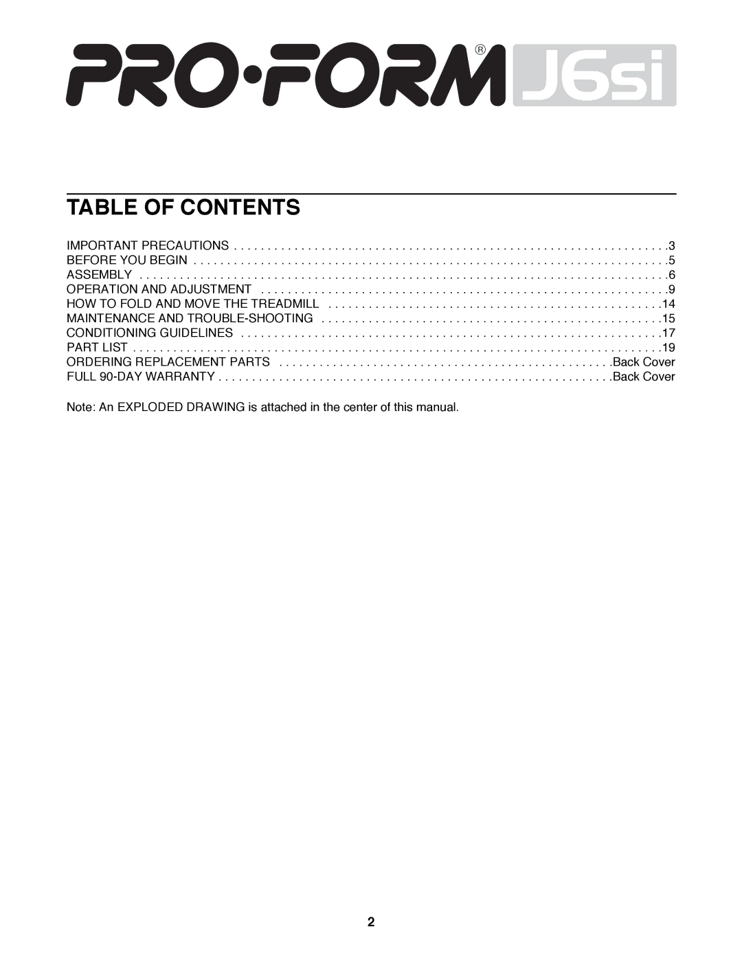 ProForm 831.297791 user manual Table of Contents 