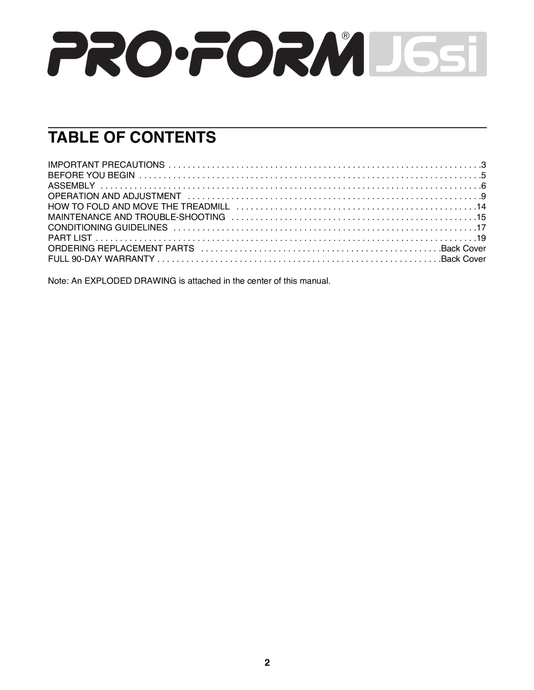 ProForm 831.297793 user manual Table of Contents 