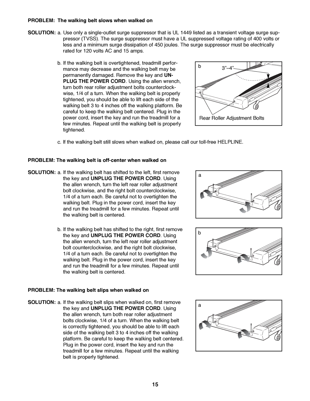 ProForm 831.297880 Problem The walking belt slows when walked on, Problem The walking belt is off-center when walked on 