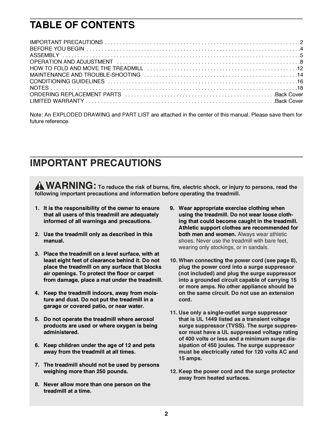 ProForm 831.297890 user manual Table of Contents, Important Precautions 