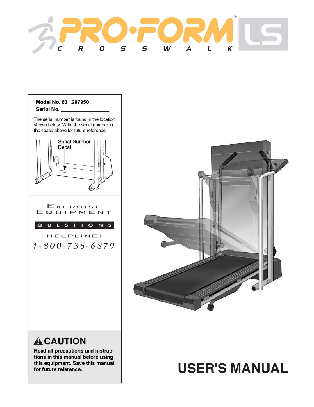 ProForm 831.297950 user manual Model No Serial No 