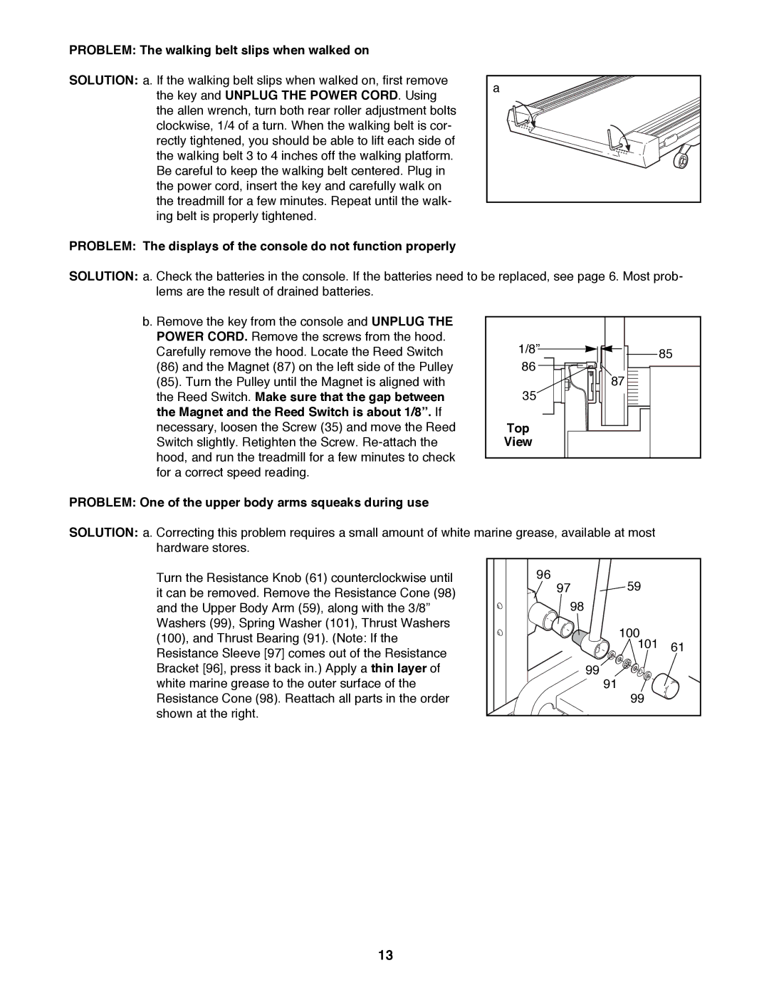 ProForm 831.297950 user manual Problem The walking belt slips when walked on, Top 