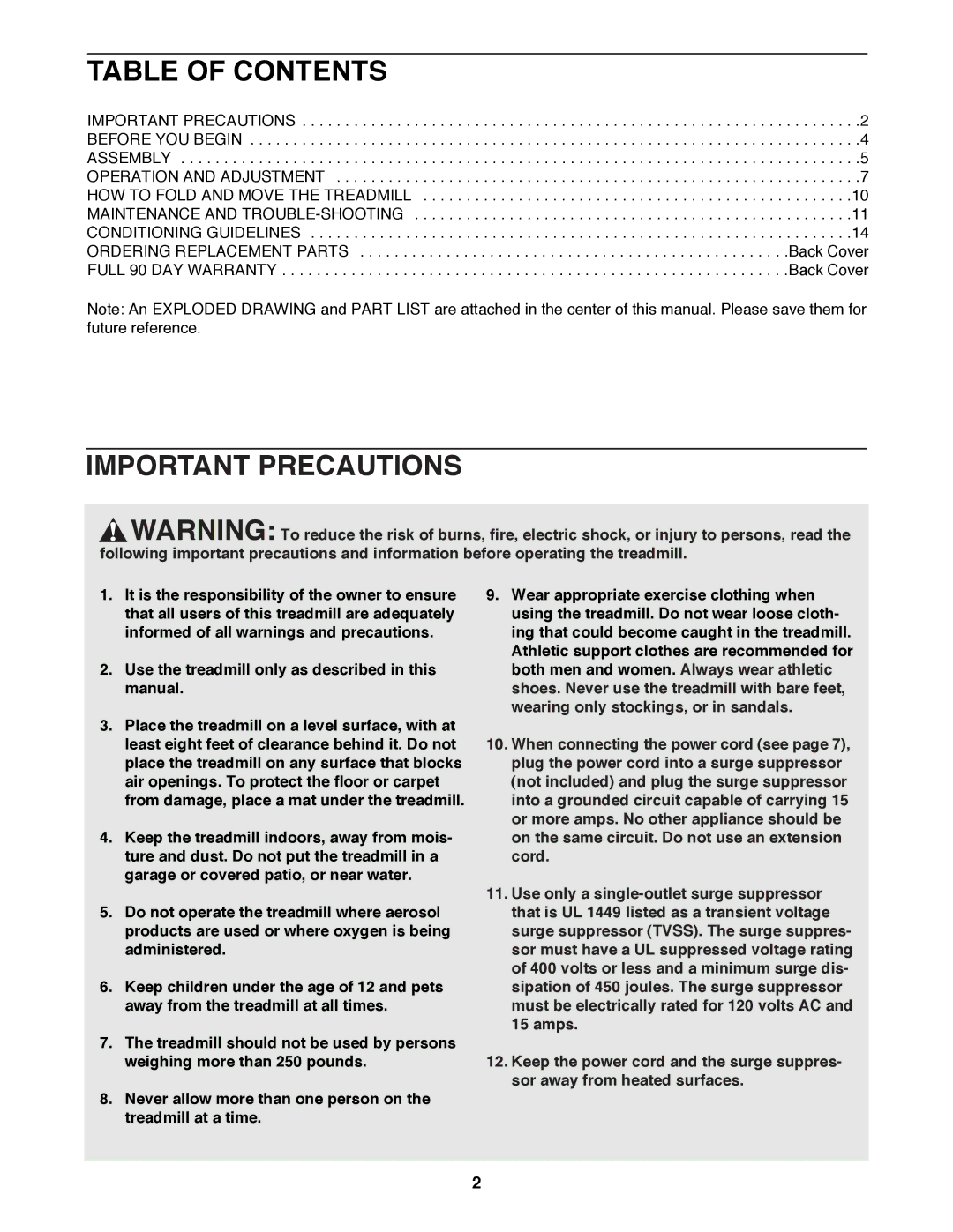 ProForm 831.297950 user manual Table of Contents, Important Precautions 