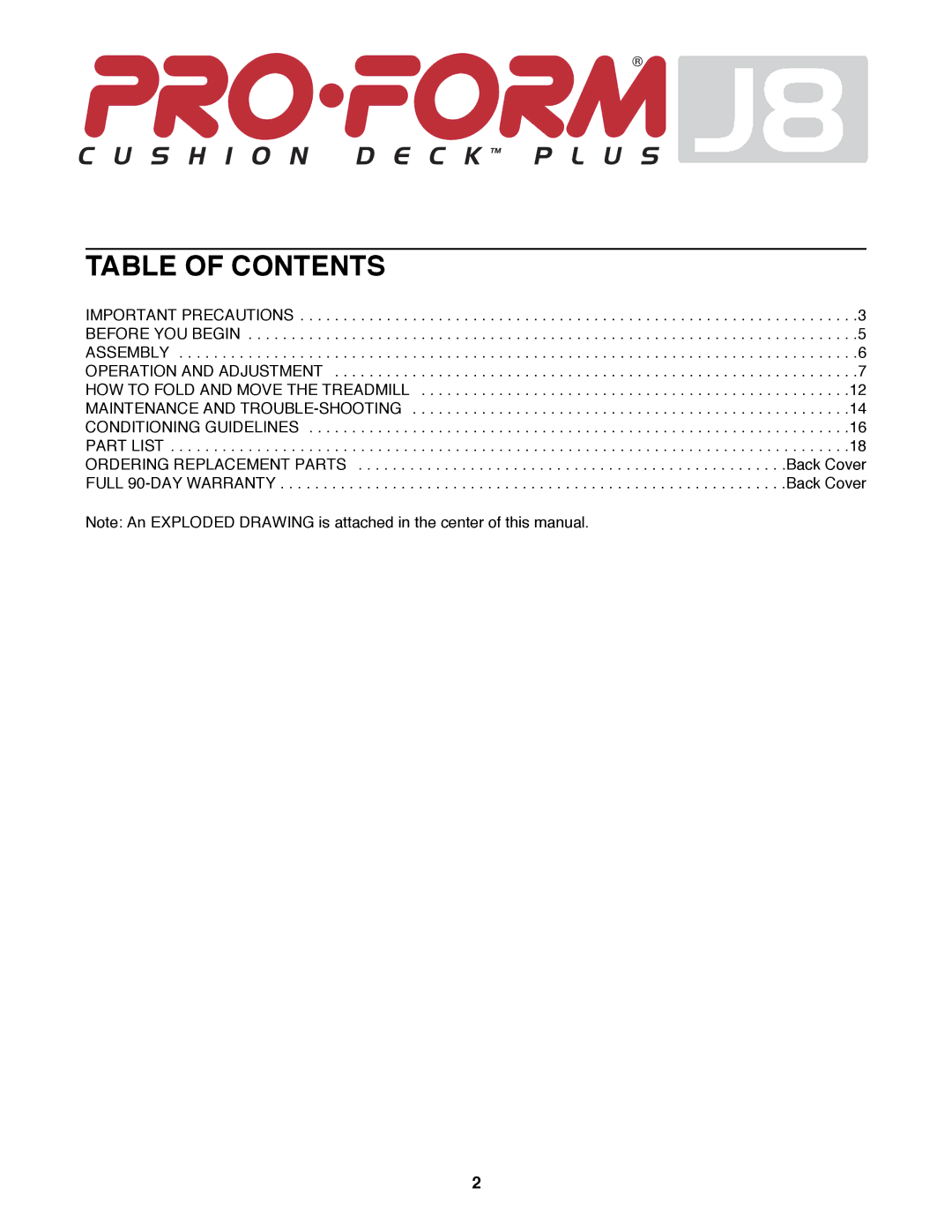 ProForm 831.297982 user manual Table of Contents 