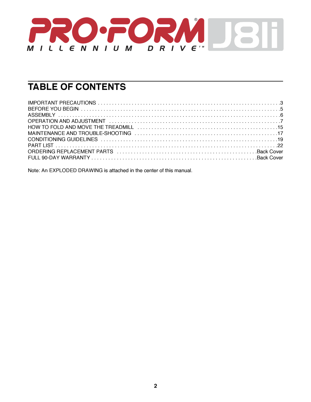 ProForm 831.297990 user manual Table of Contents 