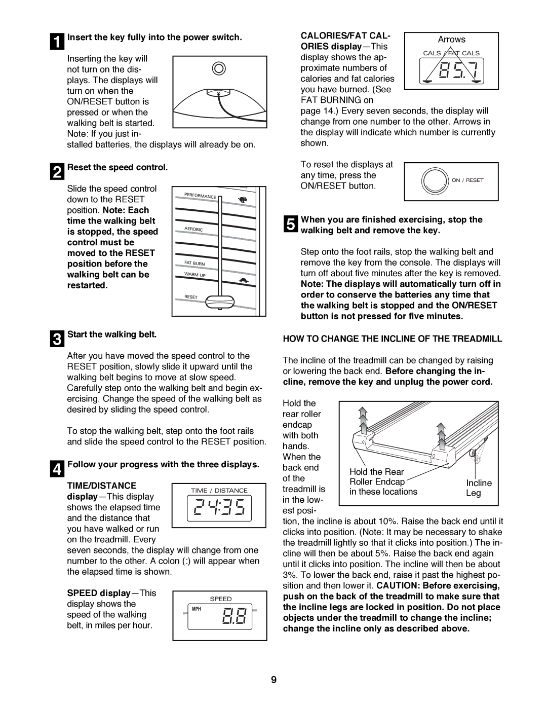 ProForm 831.298060 user manual Calories/Fat Cal, HOW to Change the Incline of the Treadmill 