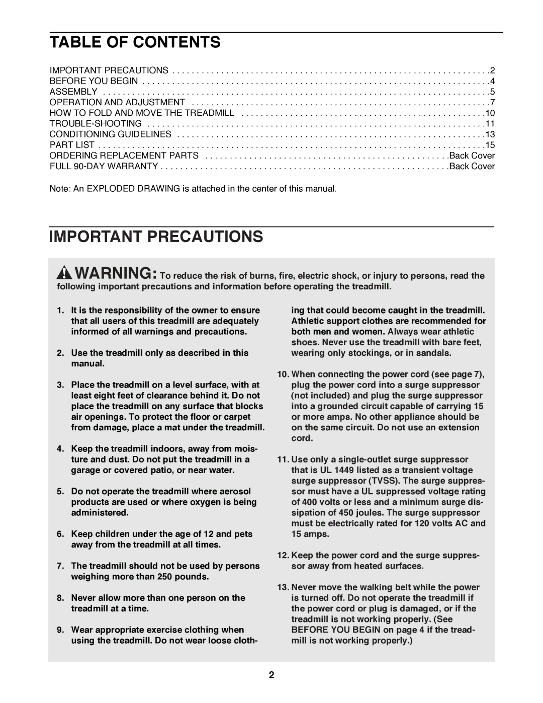 ProForm 831.298070 user manual Table of Contents, Important Precautions 