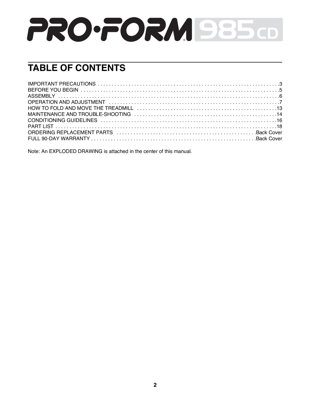 ProForm 831.298300 user manual Table of Contents 