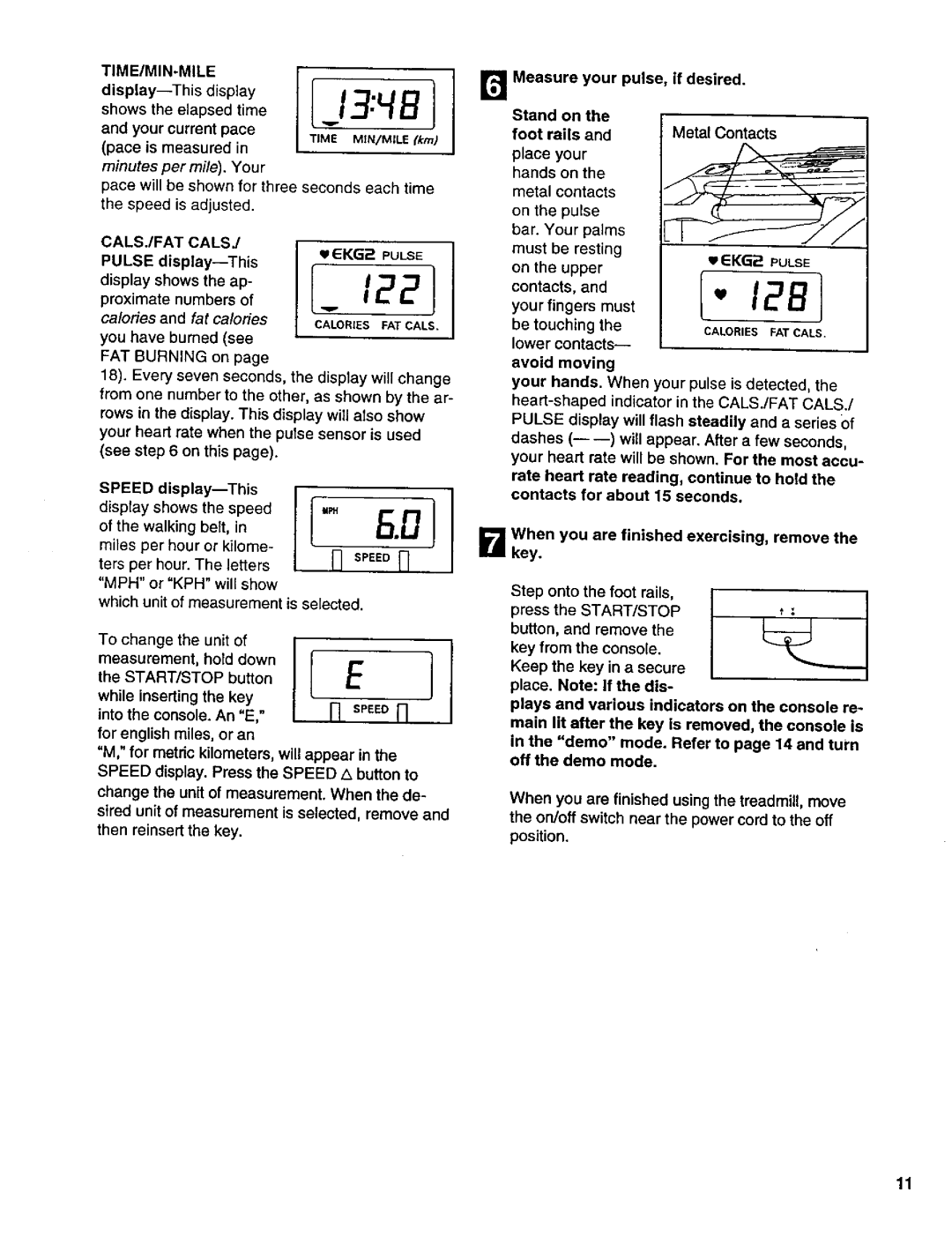 ProForm 831.29924 user manual Time/Min-Mile, Pulse 