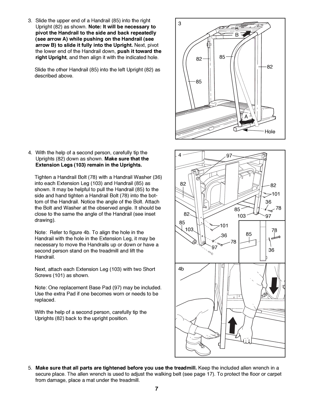 ProForm 831.299242 user manual Extension Legs 103 remain in the Uprights 