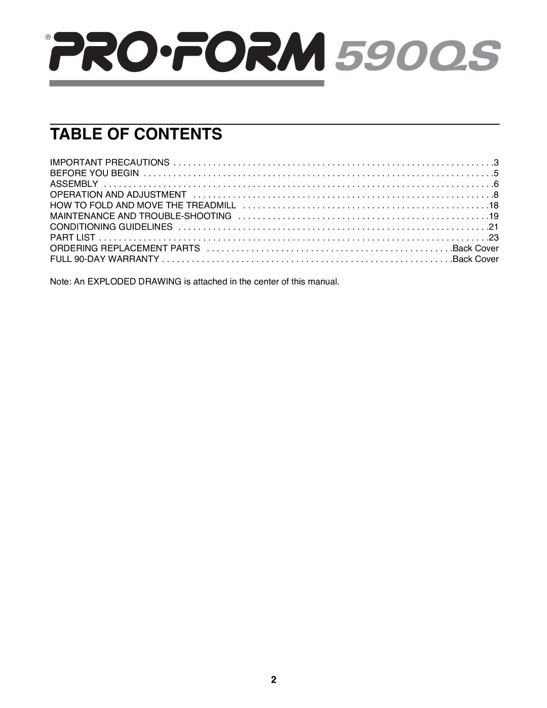 ProForm 831.299243 user manual Table of Contents 