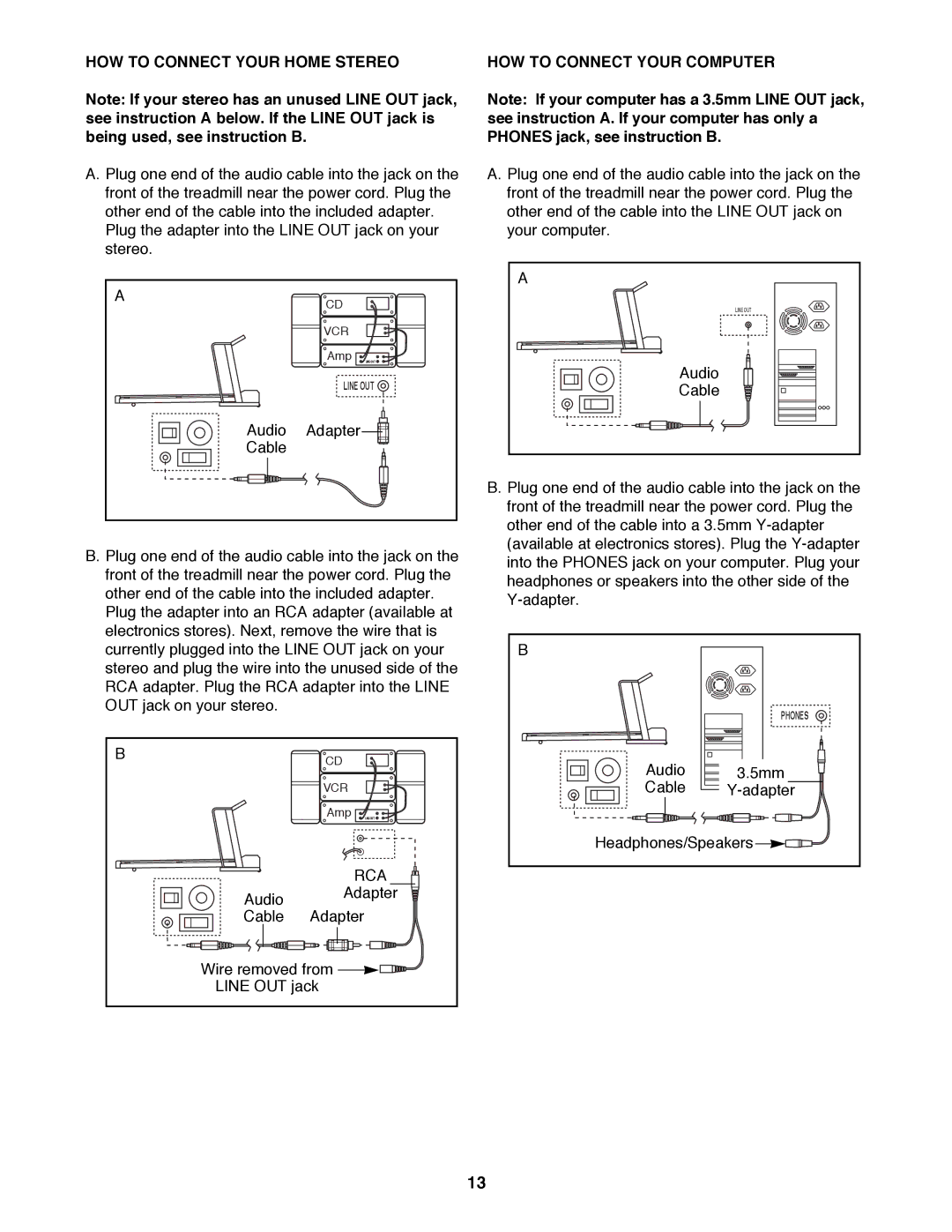 ProForm 831.299251 user manual HOW to Connect Your Home Stereo, HOW to Connect Your Computer 