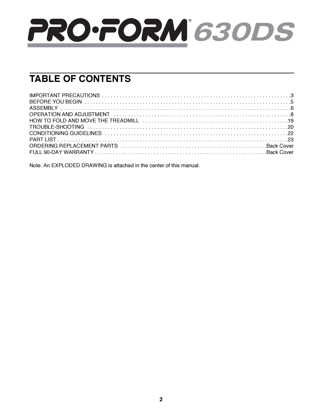 ProForm 831.299252 user manual Table of Contents 