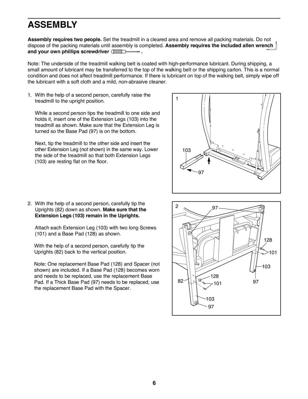 ProForm 831.299253 user manual Assembly, Your own phillips screwdriver, Extension Legs 103 remain in the Uprights 