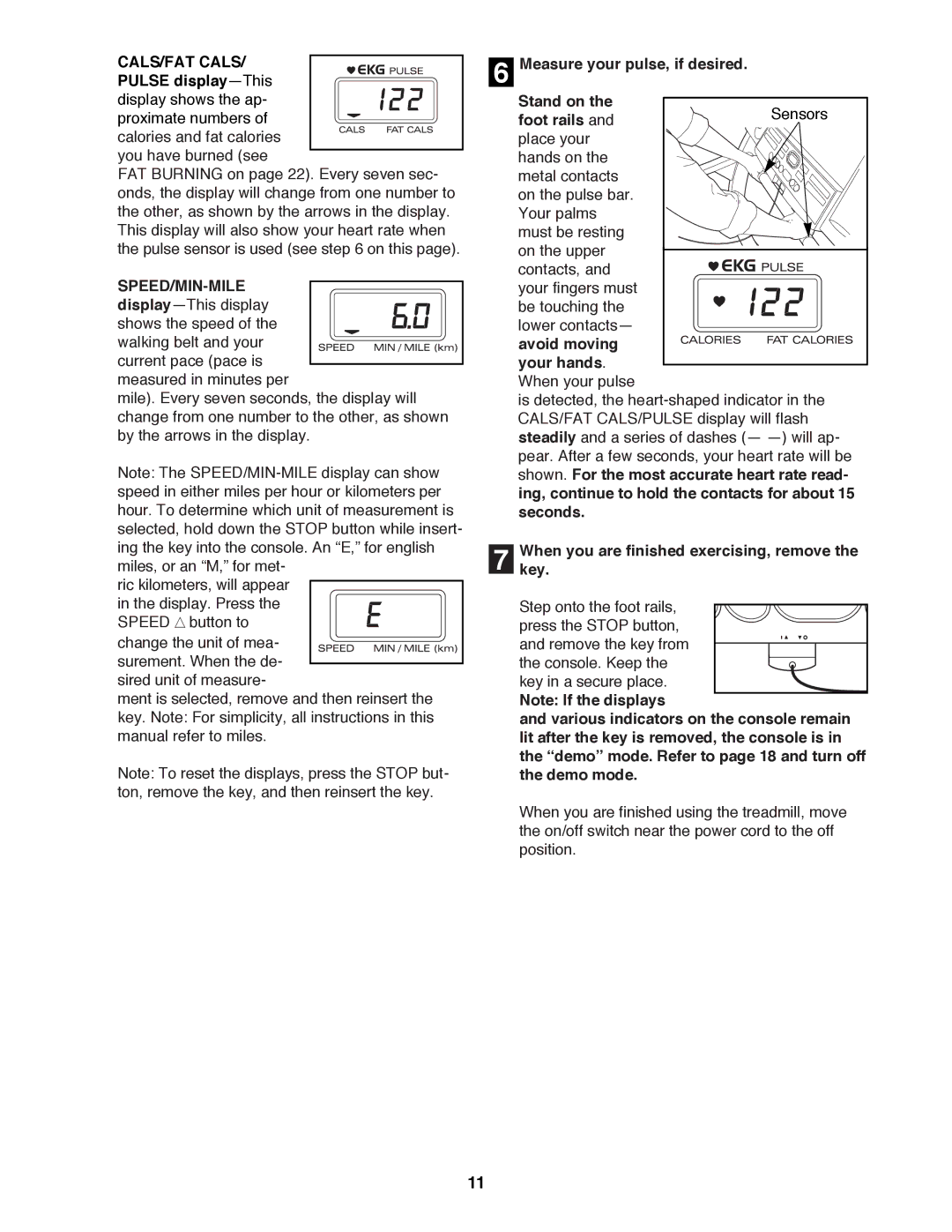 ProForm 831.299260 user manual CALS/FAT Cals, Speed/Min-Mile 