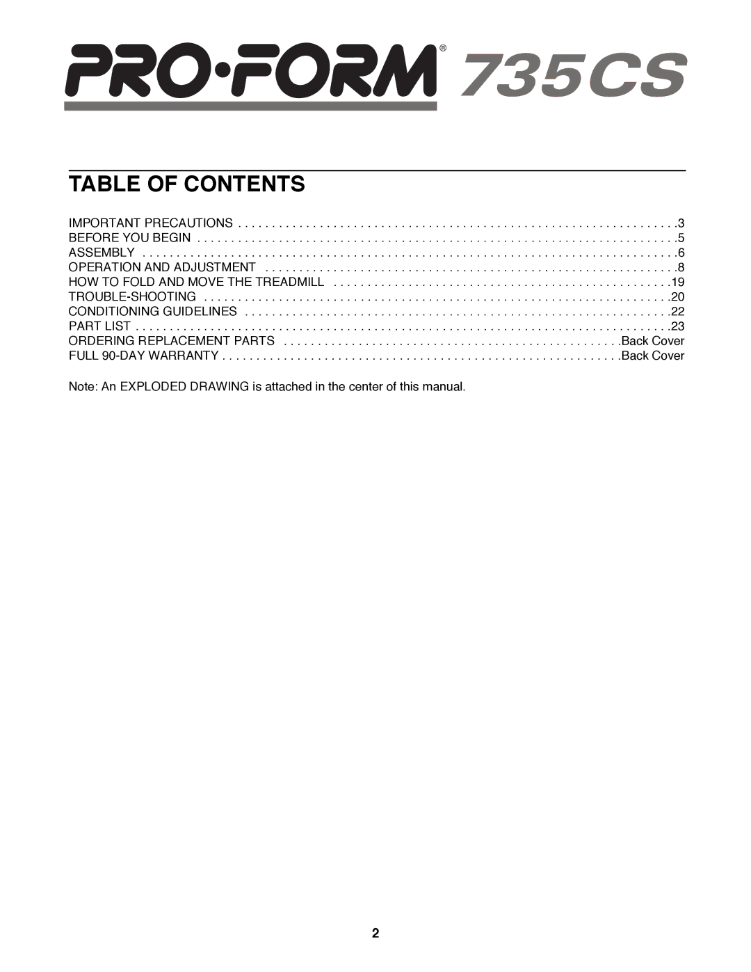 ProForm 831.299260 user manual Table of Contents 