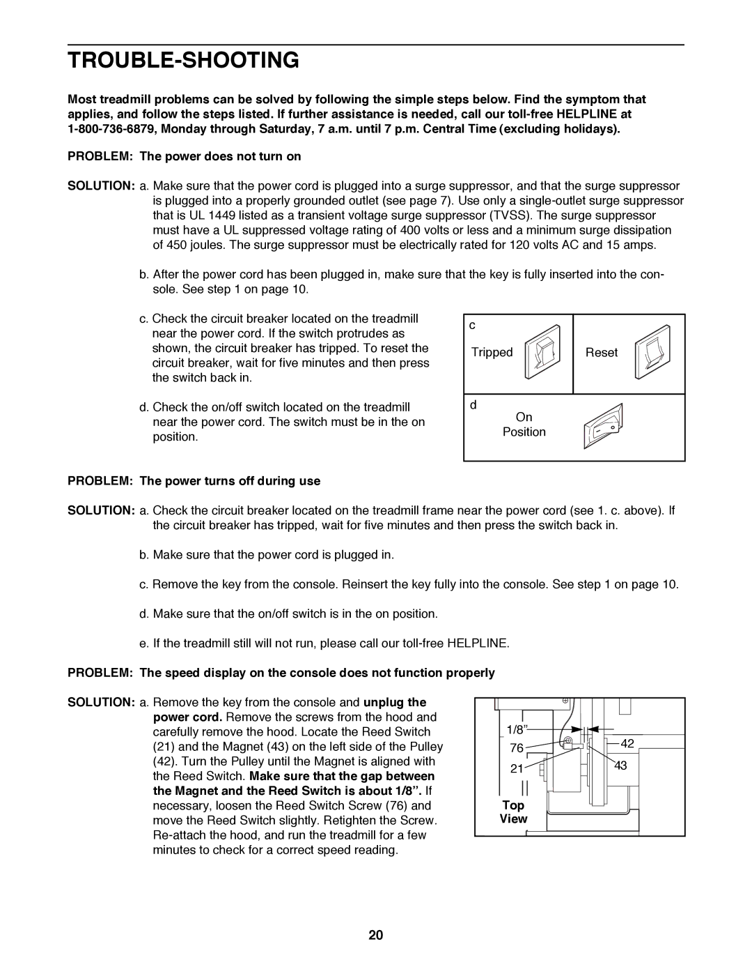 ProForm 831.299260 user manual Trouble-Shooting, Problem The power turns off during use, Top 