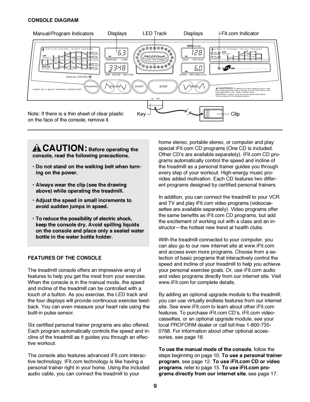 ProForm 831.299260 user manual Console Diagram, Features of the Console 