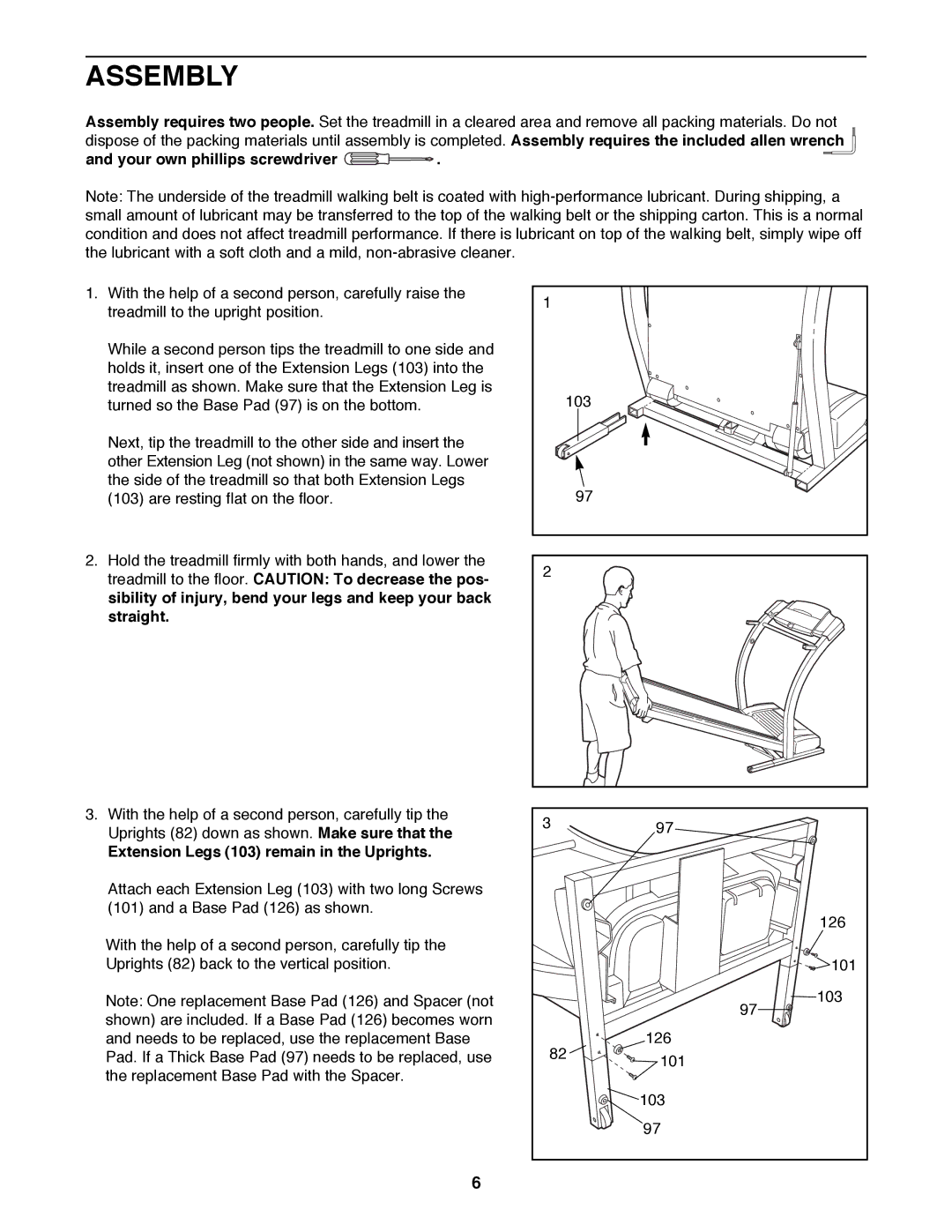 ProForm 831.299261 user manual Assembly, Your own phillips screwdriver, Extension Legs 103 remain in the Uprights 