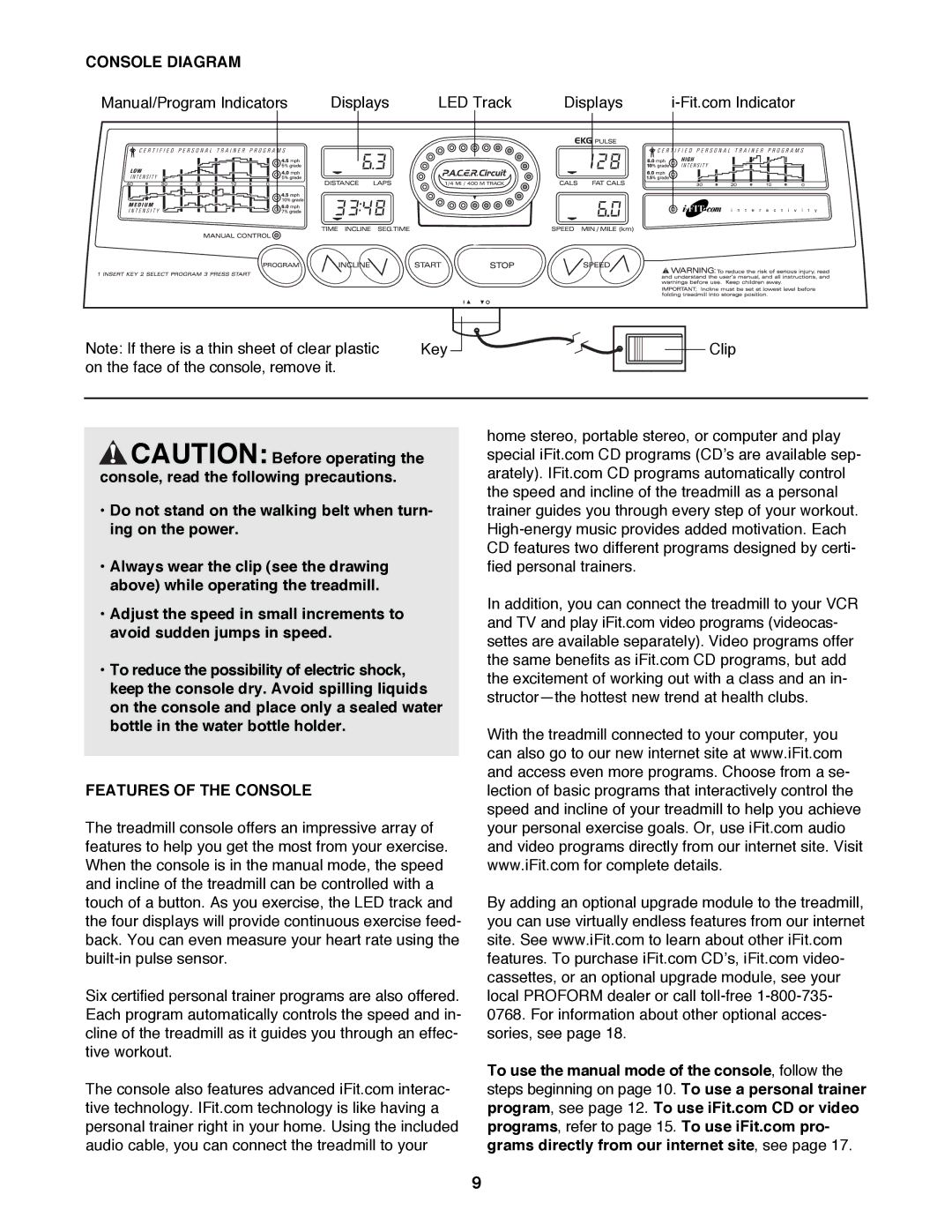 ProForm 831.299261 user manual Console Diagram, Features of the Console 