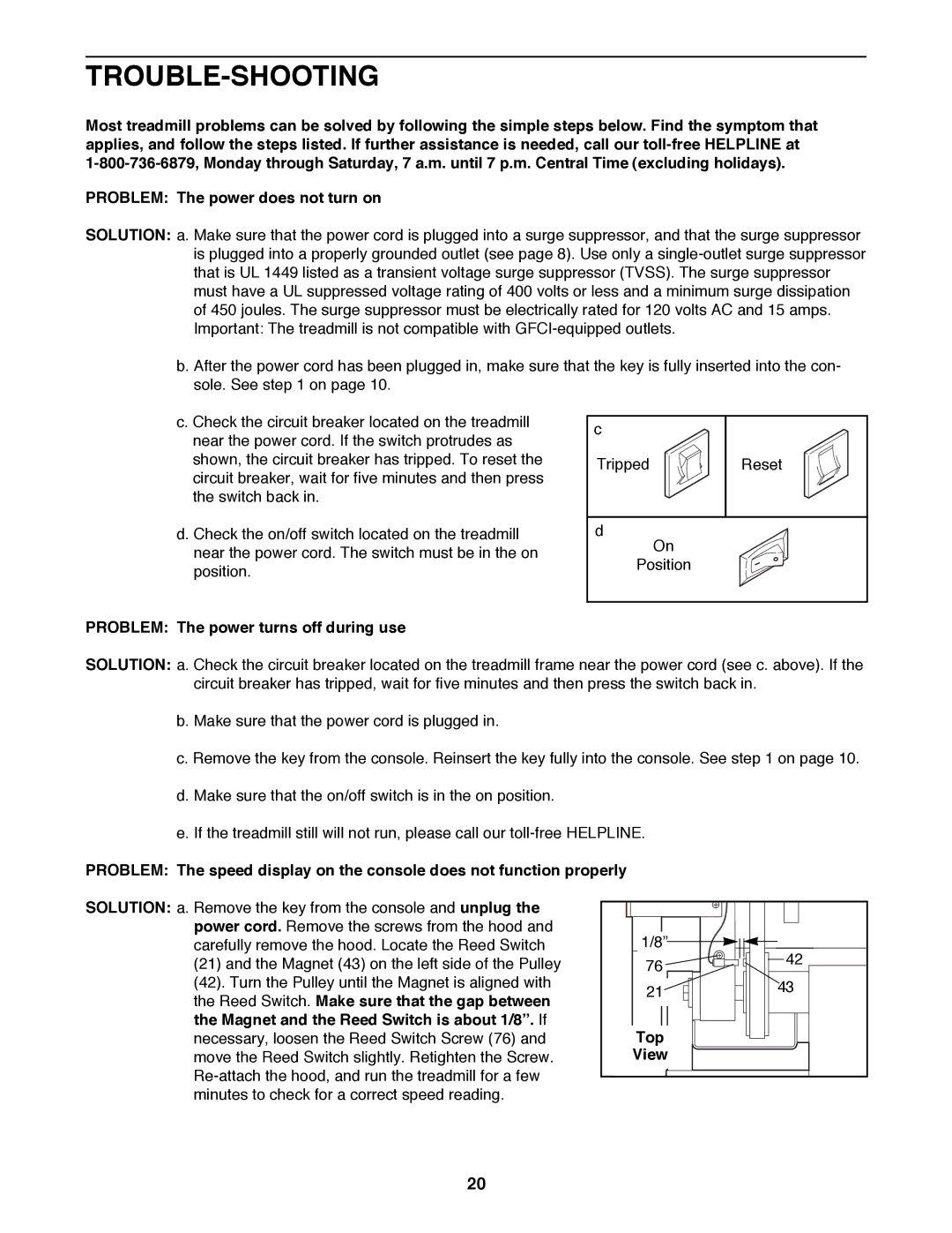 ProForm 831.299263 user manual Trouble-Shooting, Problem The power turns off during use, Top 