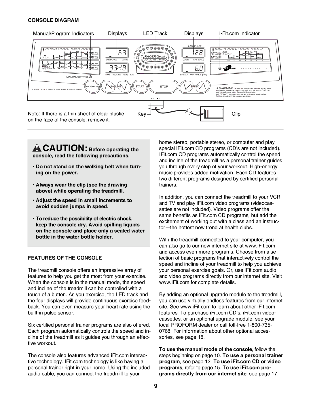 ProForm 831.299270 user manual Console Diagram, Features of the Console 