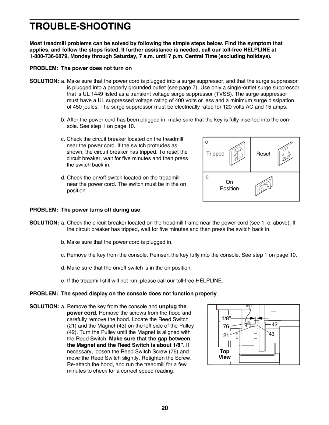 ProForm 831.299271 user manual Trouble-Shooting, Problem The power turns off during use, Top 