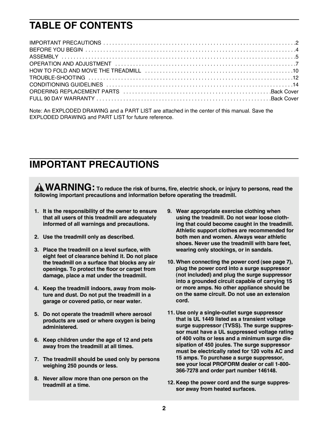 ProForm 831.299400 user manual Table of Contents, Important Precautions 