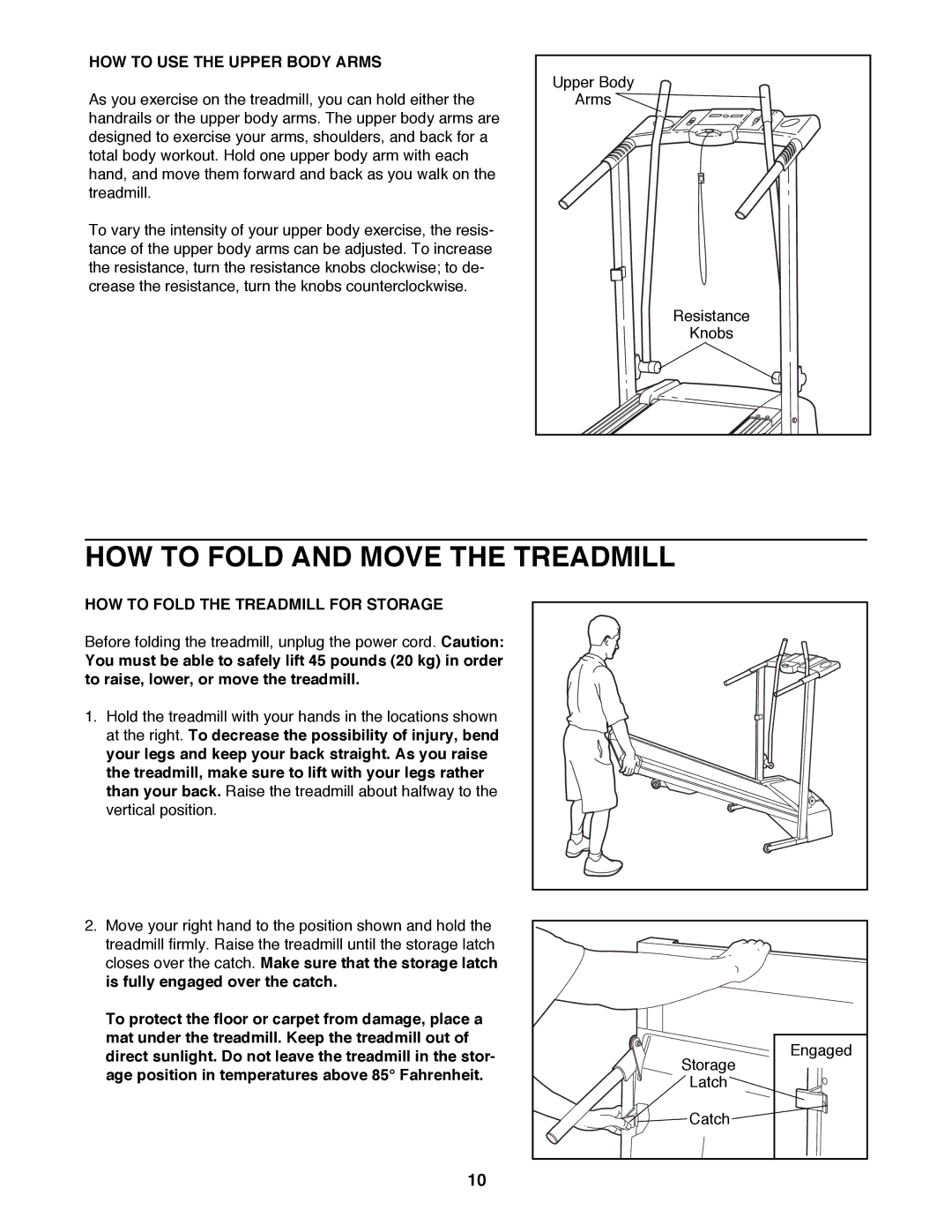 ProForm 831.299412 user manual HOW to Fold and Move the Treadmill, HOW to USE the Upper Body Arms 