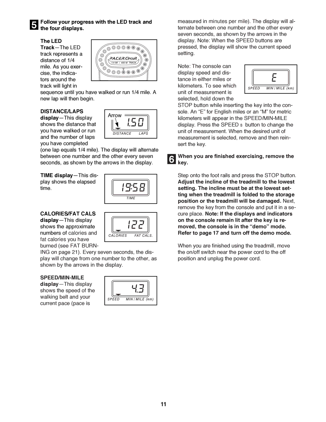 ProForm 831.299450 user manual Distance/Laps, CALORIES/FAT Cals 