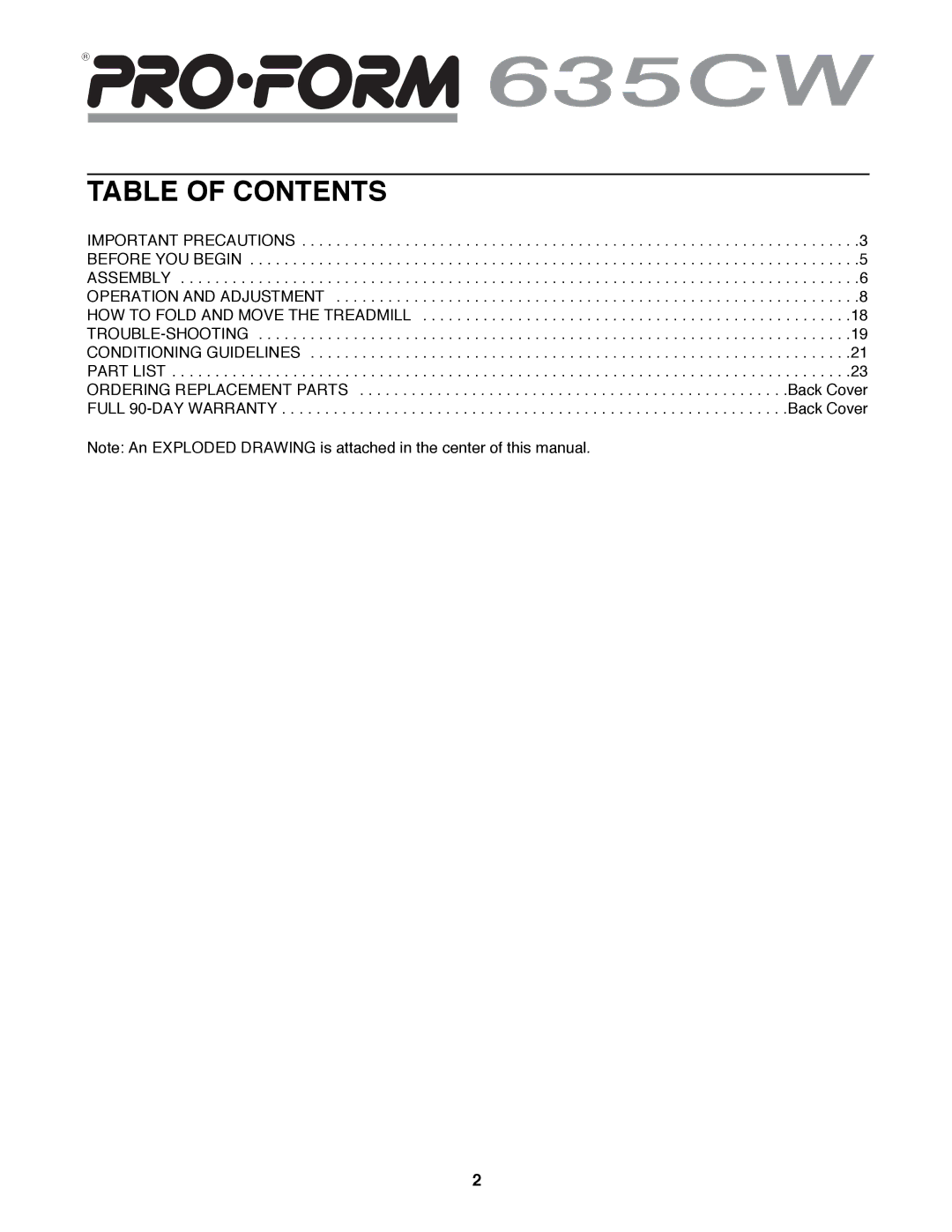 ProForm 831.299450 user manual Table of Contents 