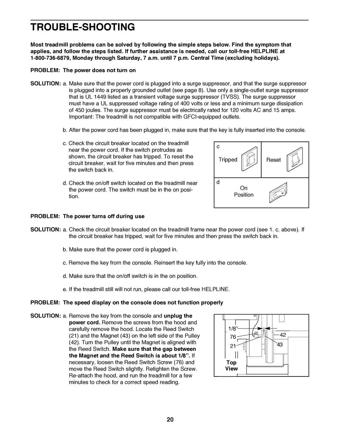 ProForm 831.299460 user manual Trouble-Shooting, Problem The power turns off during use, Top 