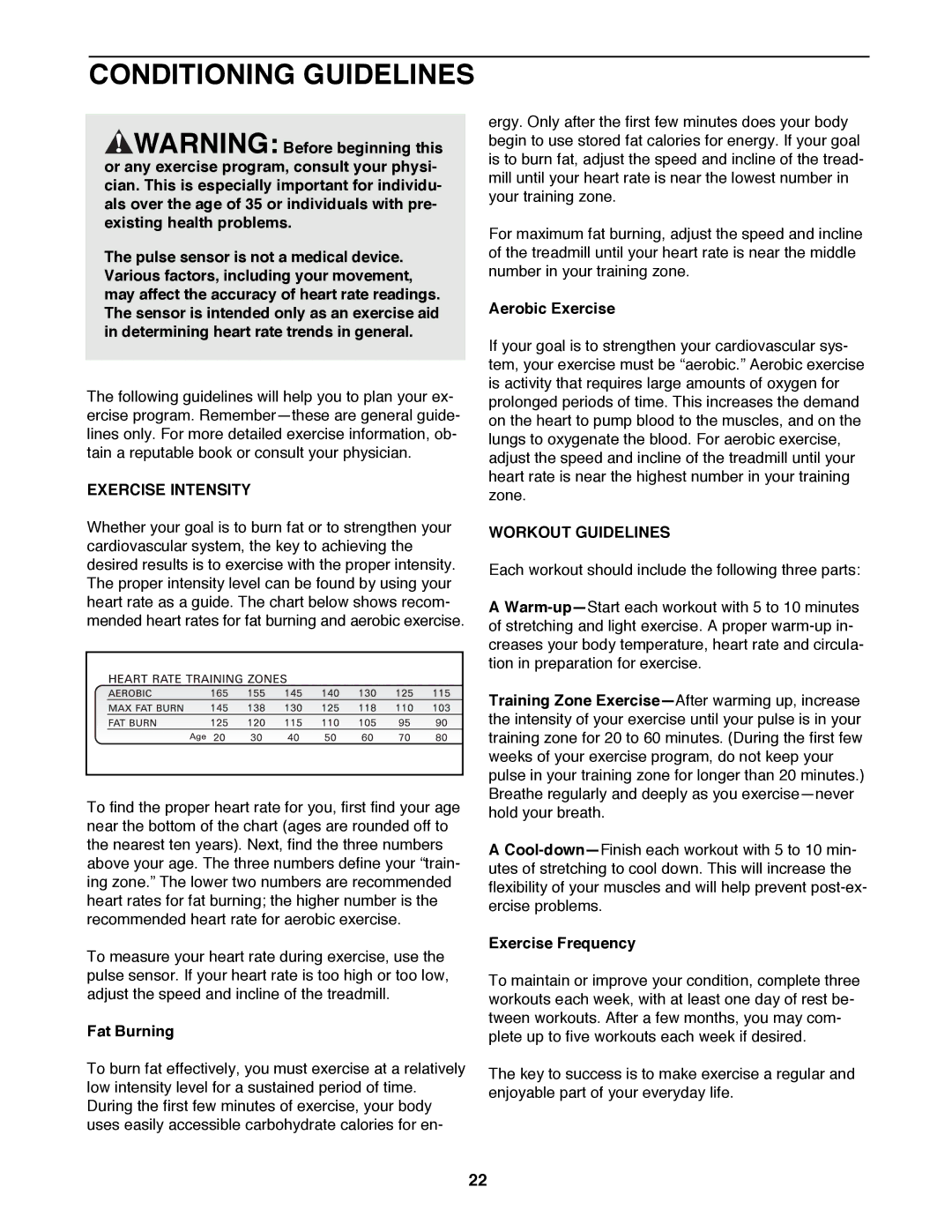 ProForm 831.299460 user manual Conditioning Guidelines, Exercise Intensity, Workout Guidelines 