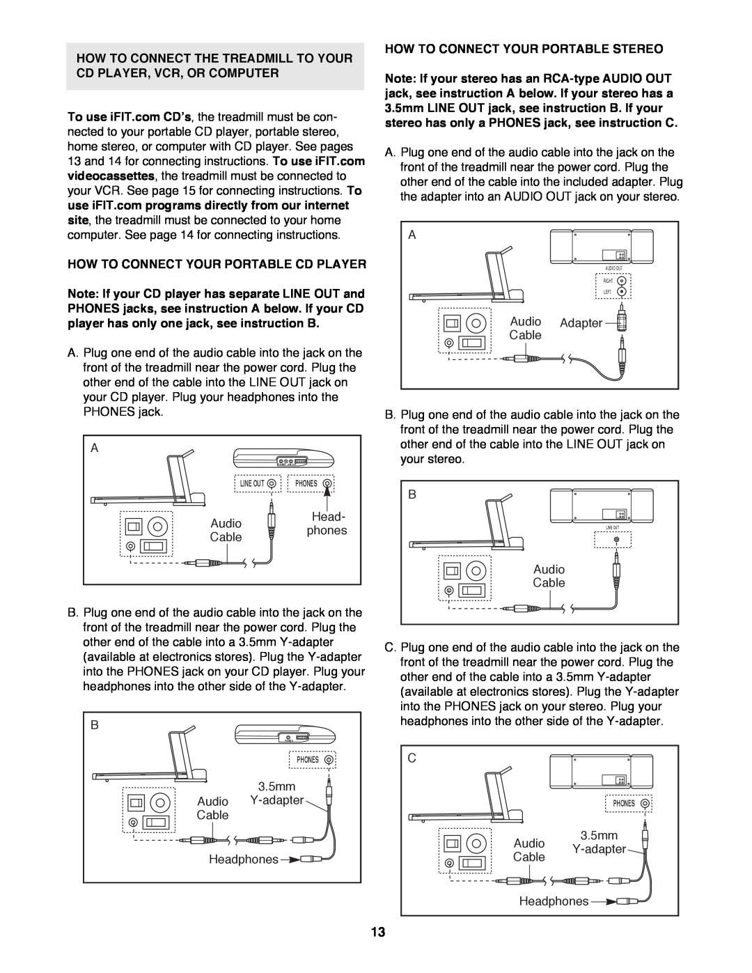 ProForm 831.299460 How To Connect The Treadmill To Your Cd Player, Vcr, Or Computer, How To Connect Your Portable Stereo 