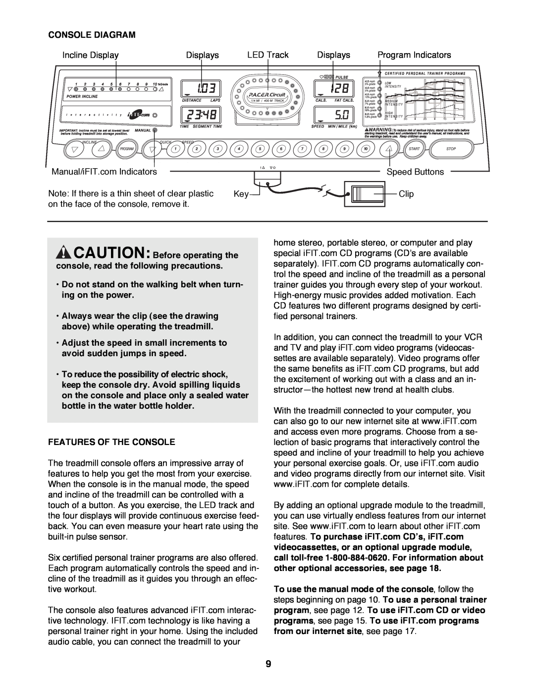 ProForm 831.299460 user manual Console Diagram, CAUTION Before operating the console, read the following precautions 