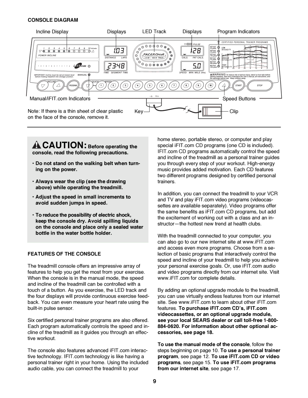 ProForm 831.299461 user manual Console Diagram, Features of the Console 