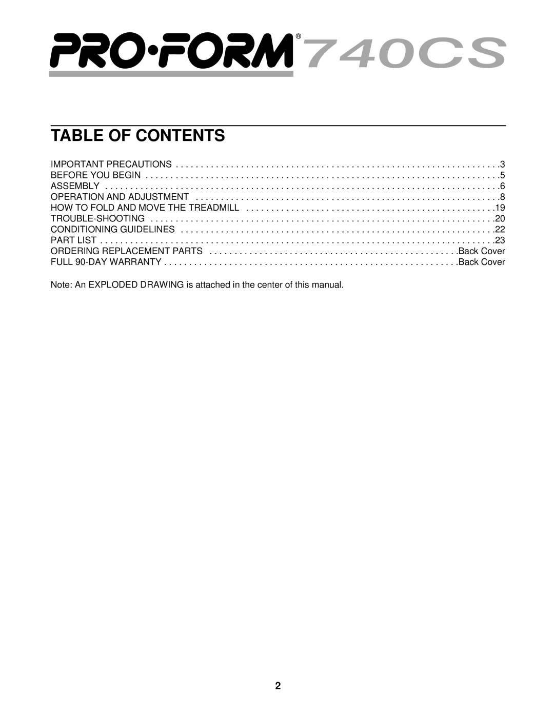 ProForm 831.299464 user manual Table of Contents 