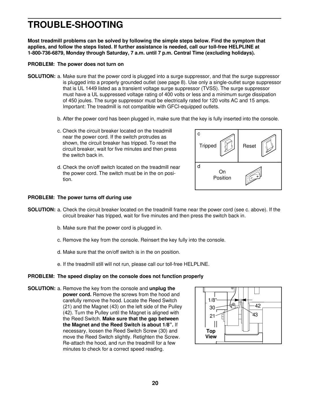 ProForm 831.299464 user manual Trouble-Shooting, Problem The power turns off during use, Top 