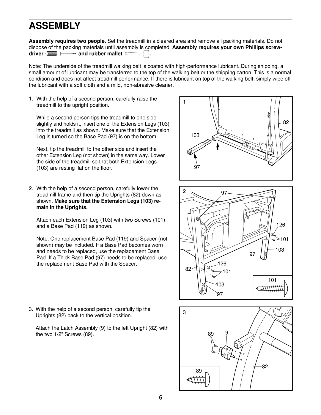 ProForm 831.299464 user manual Assembly, Driver and rubber mallet 