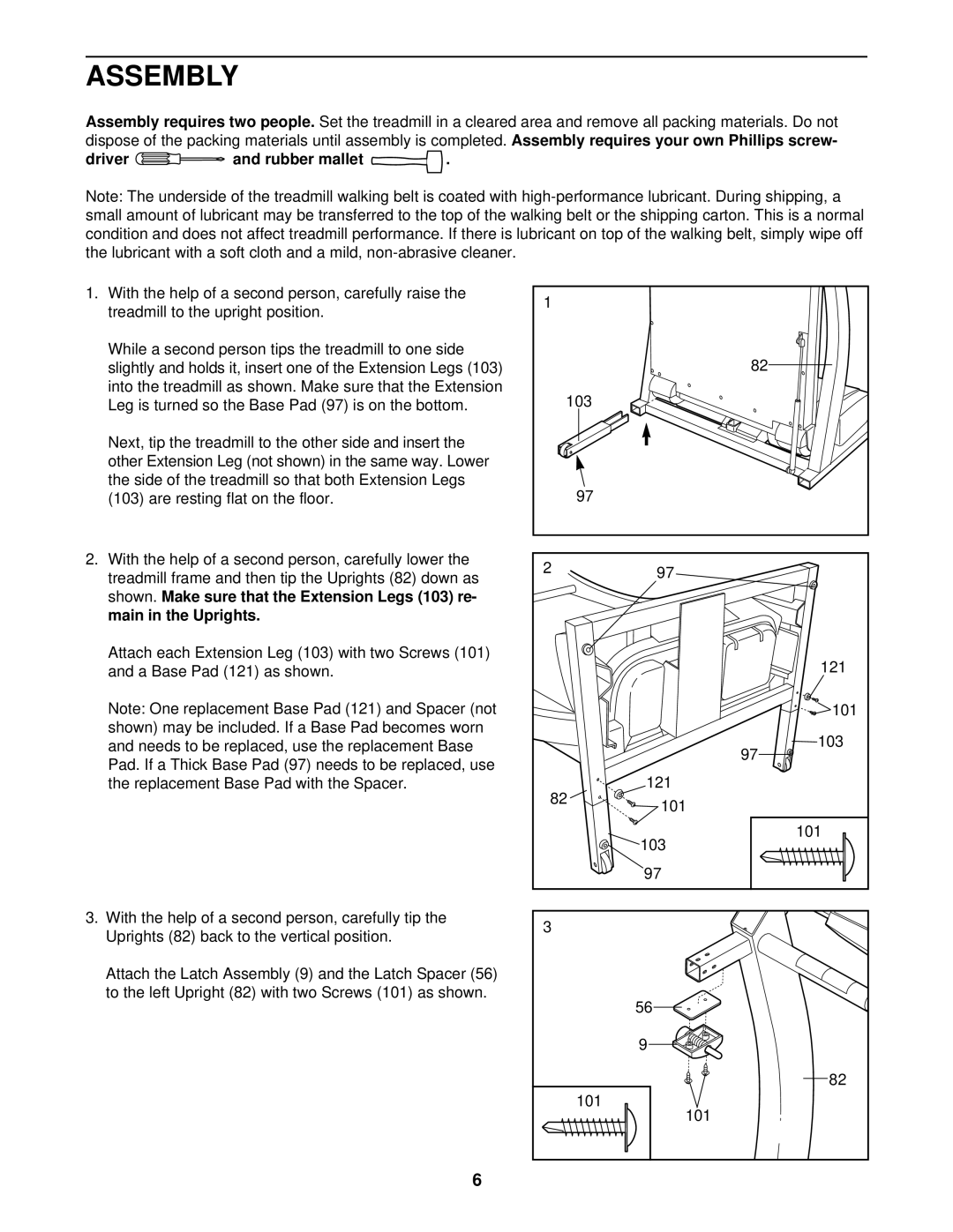 ProForm 831.299473 user manual Assembly, Driver and rubber mallet 