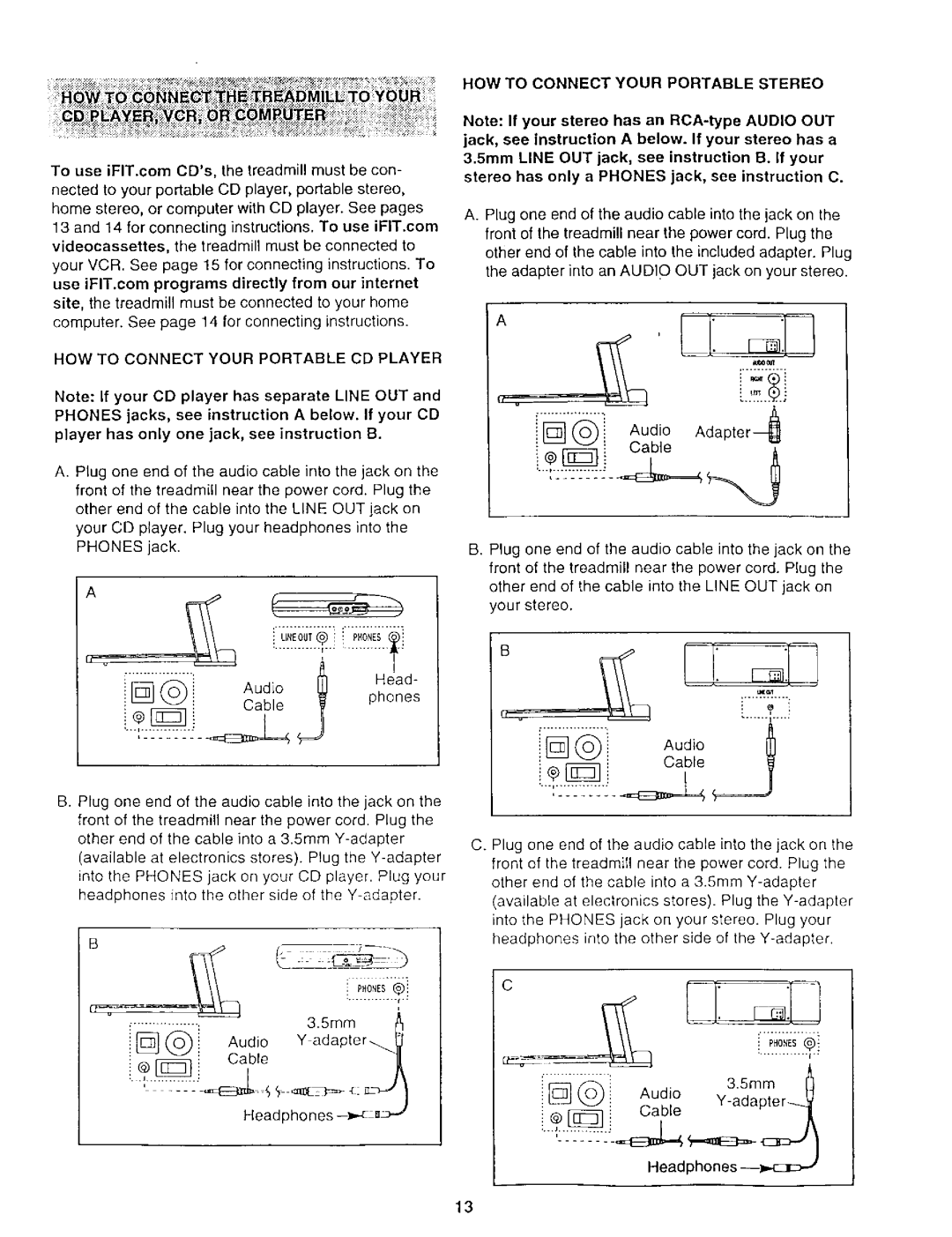 ProForm 831.29948 user manual HOW to Connect Your Portable CD Player, HOW to Connect Your Portable Stereo 