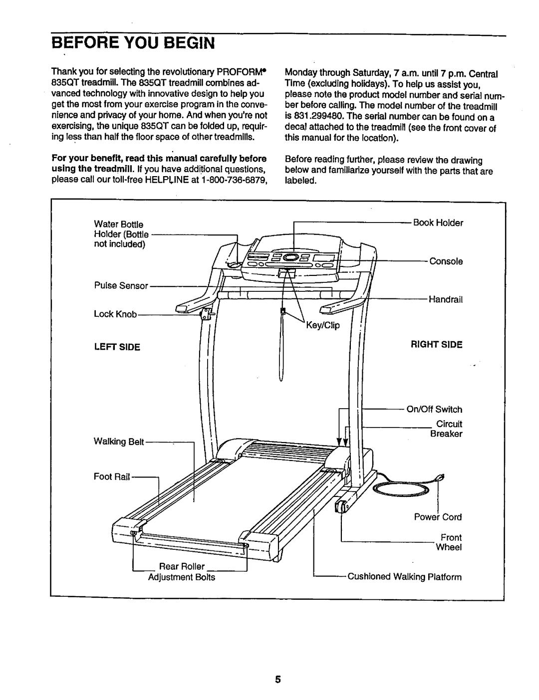 ProForm 831.29948 user manual Not included, Lock Knob, Left Side, Right Side, Cushioned Walking Platform 