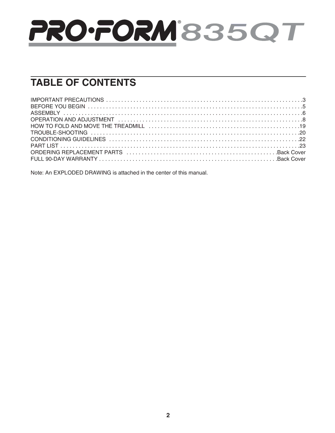 ProForm 831.299480 user manual Table of Contents 