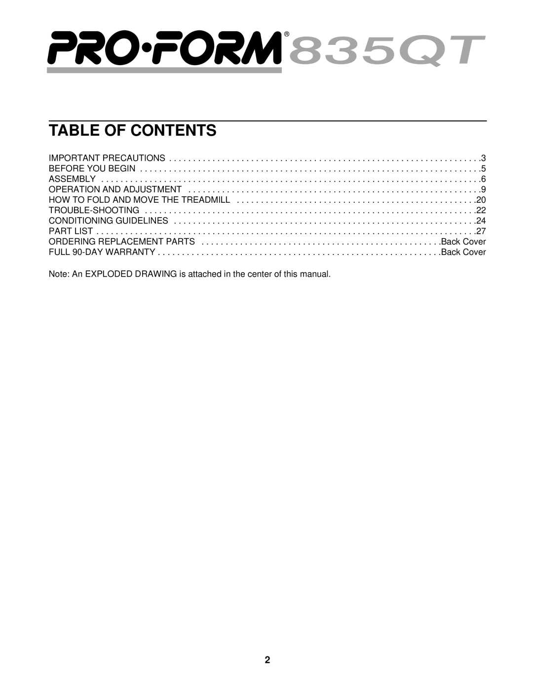 ProForm 831.299483 user manual Table of Contents 