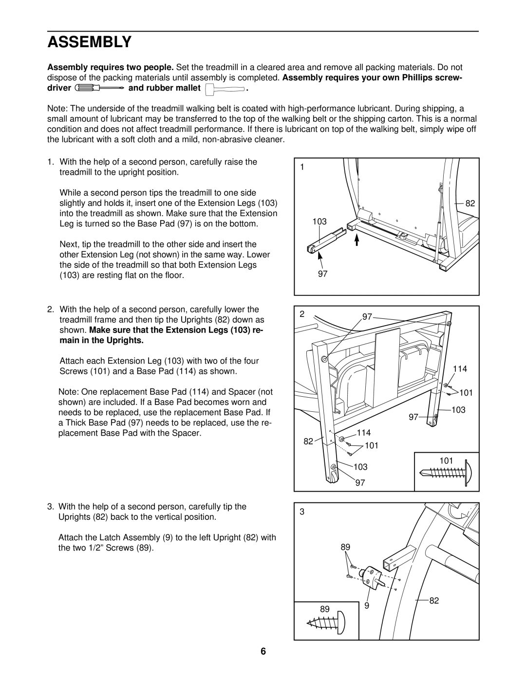 ProForm 831.299483 user manual Assembly, Driver and rubber mallet 