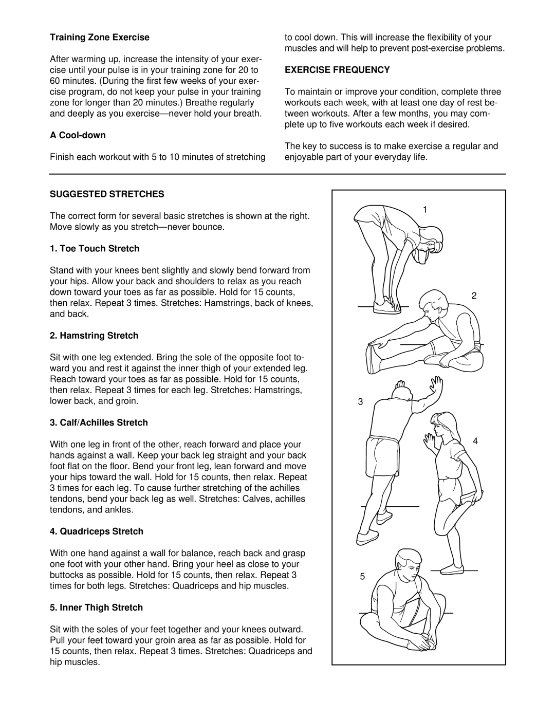 ProForm 831.299500 user manual Exercise Frequency, Suggested Stretches 