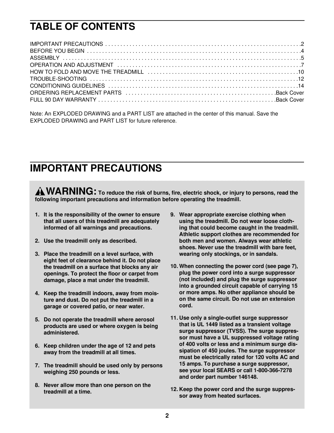 ProForm 831.299500 user manual Table of Contents, Important Precautions 